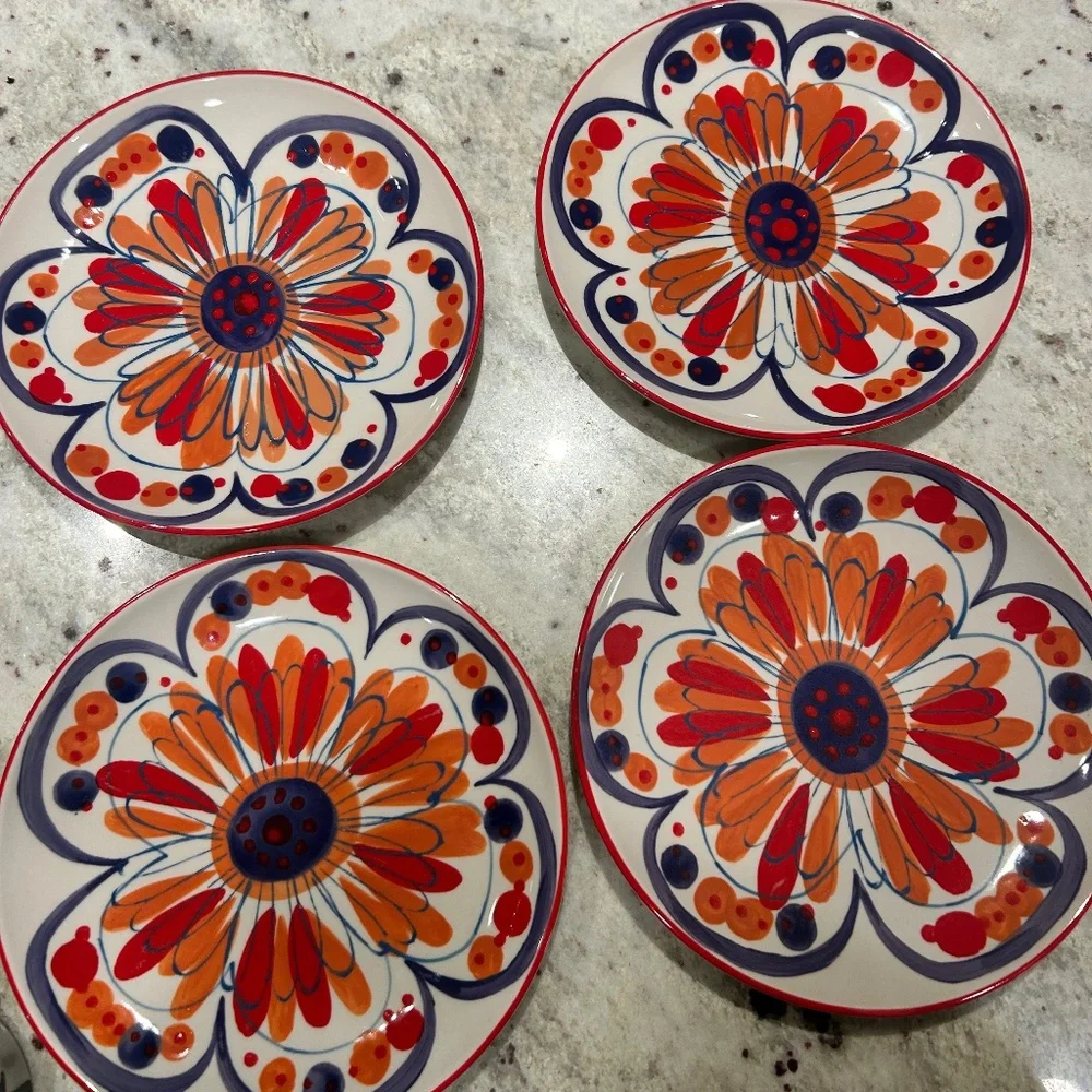 4 Crate and Barrel colorful plates